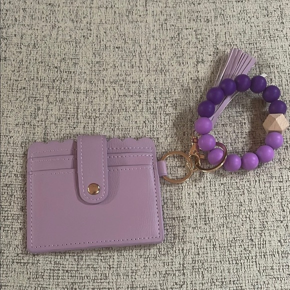 Purple Card Holder with Beaded Bracelet - Picture 2 of 2